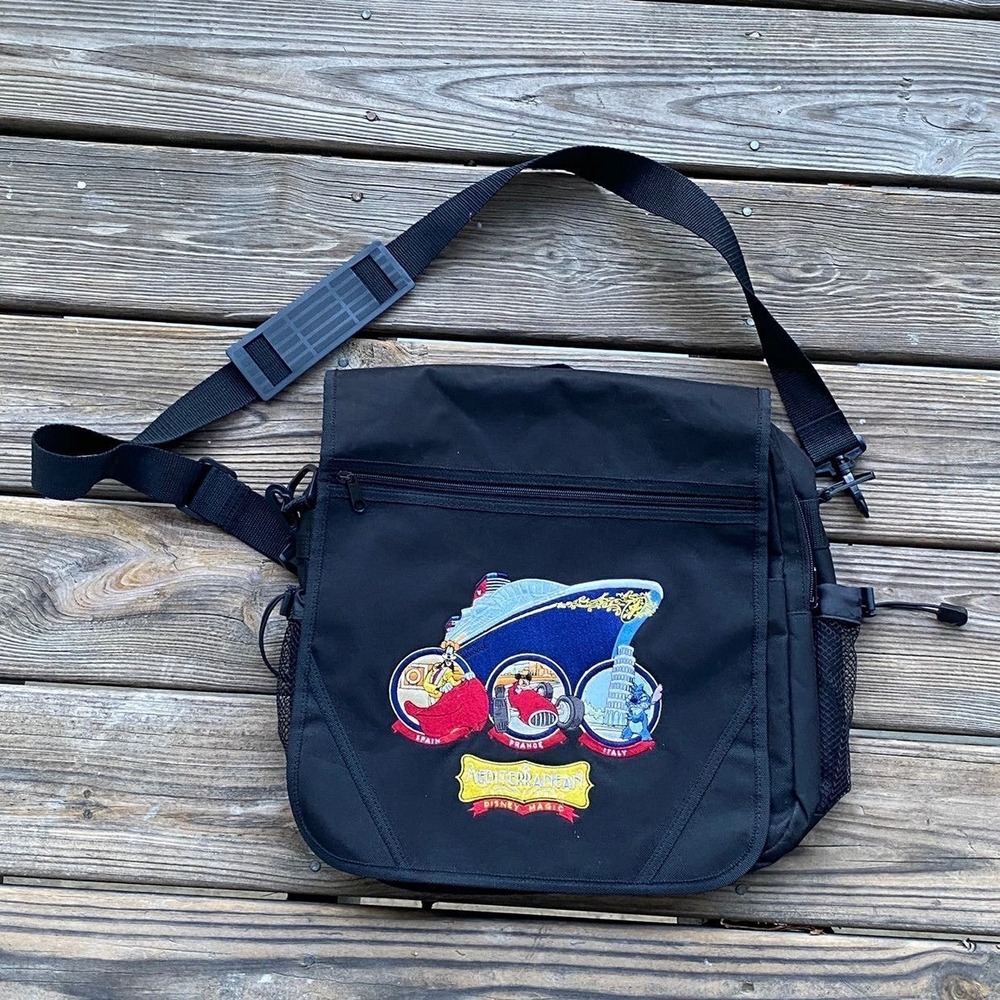 Vintage Disney Messenger Bag Unisex Large Black‎ Excellent Mediterranean Cruise